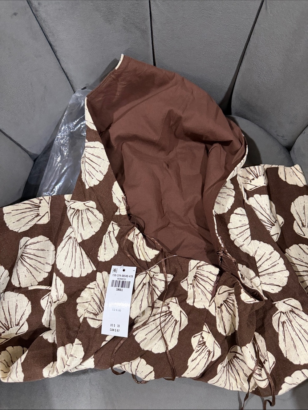 NWT S A&F Brown and Tan Seashell Open-Back Halter Linen-Blend Mini Dress - Picture 7 of 8